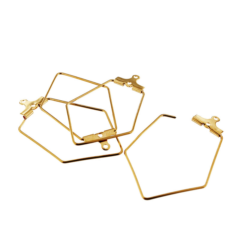 Gold Stainless Steel Earring Wires - Geometric Wine Charms Hoops - 35mm x 22mm - 4 Pieces 2 Pairs - FD787