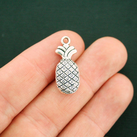 8 Pineapple Antique Silver Tone Charms 2 Sided - SC3077