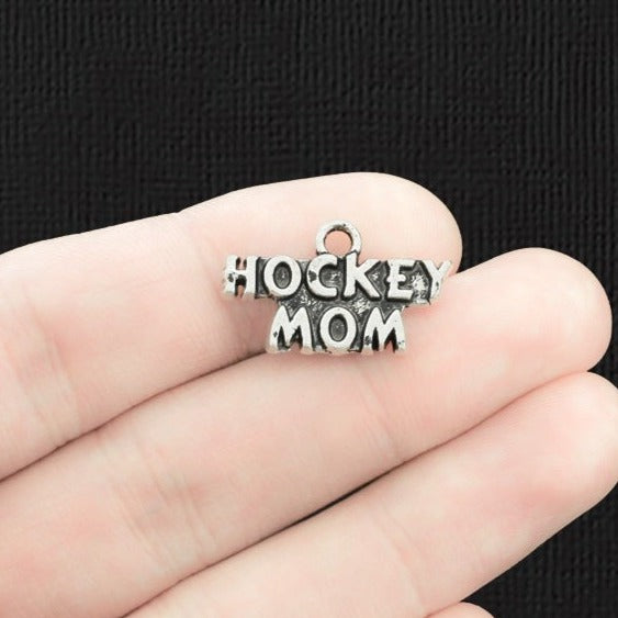 2 Hockey Mom Antique Silver Tone Charms - SC1790