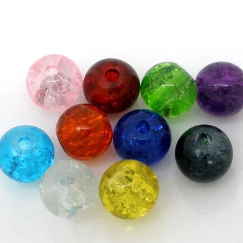 Perles de verre rondes 6mm - Couleurs craquelées assorties - 200 perles - BD453