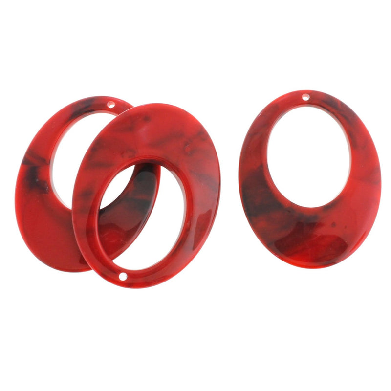 4 Red Swirl Drop Resin Charms - K224