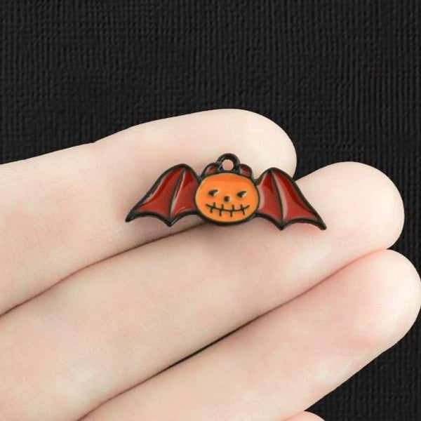 4 Pumpkin Bat Black Enamel Charms - E1323