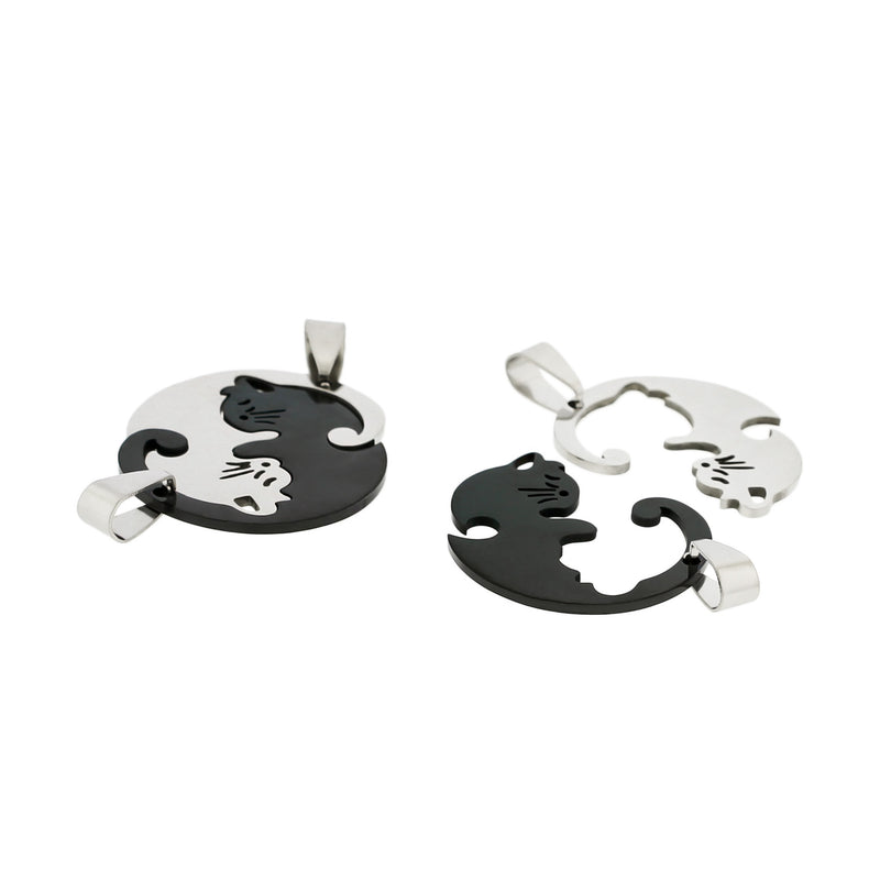 Cat Stainless Steel Charms 2 Sided - 1 Set 2 Pieces - SSP551