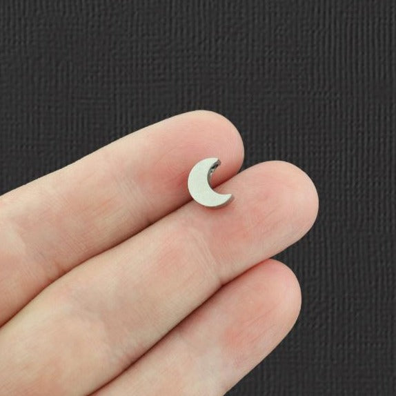 2 Crescent Moon Silver Tone Stainless Steel Charms 2 Sided - MT779