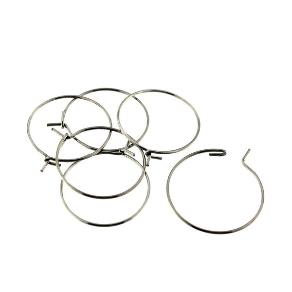 Fils de boucles d'oreilles en acier inoxydable argenté - Cerceaux à breloques de vin - 20 mm - 20 pièces 10 paires - FD792