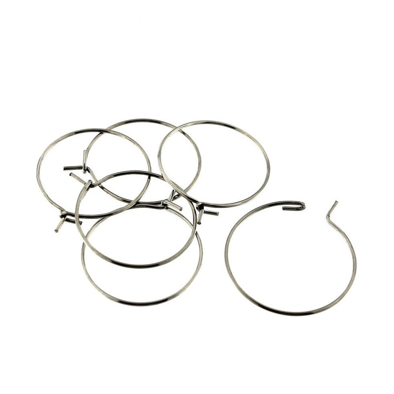 Silver Tone Stainless Steel Earring Wires - Wine Charms Hoops - 20mm - 20 Pieces 10 Pairs - FD792