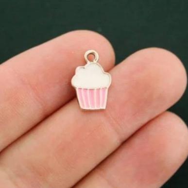 4 Cupcake Gold Tone Enamel Charms - E233