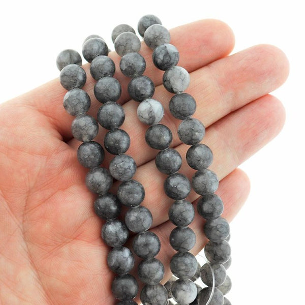 Round Natural Jade Beads 8mm - Frosted Charcoal - 1 Strand 46 Beads - BD983