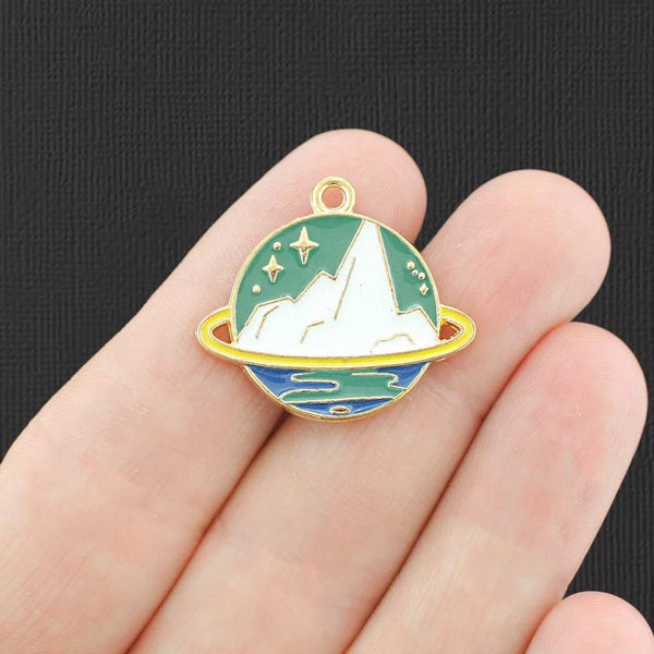 2 Mountain Gold Tone Enamel Charms - E761