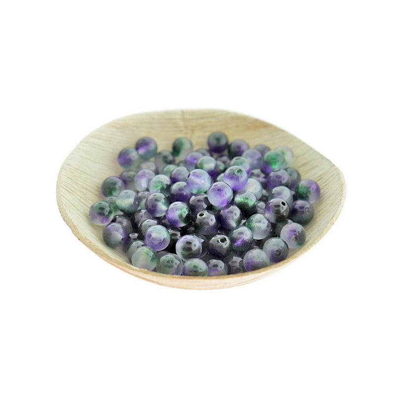 Round Natural Stone Beads 8mm - Peacock Watercolor - 20 Beads - BD054