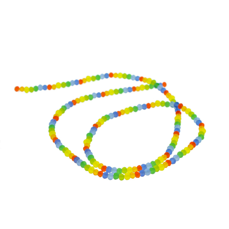 Faceted Glass Beads 2mm - Frosted Rainbow - 1 Strand 190 Beads - BD482