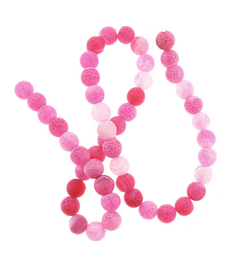8mm Natural Agate Gemstone Beads - Fuchsia Pink Weathered Crackle Finish - Full Strand Approx 47 Beads - BD1218