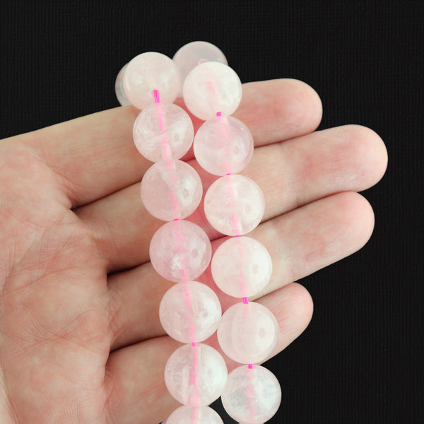 Perles rondes en quartz rose naturel 14 mm - Rose pétale - 1 rang 28 perles - BD1770
