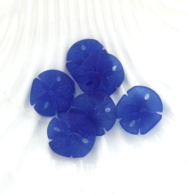 2 Royal Blue Sand Dollar Cultured Sea Glass Charms - U123