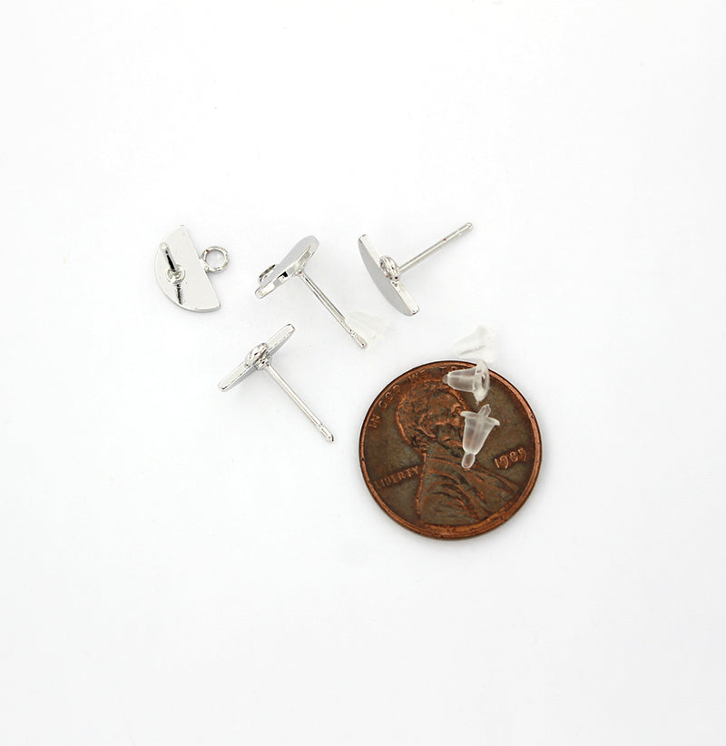 Boucles d'oreilles argentées - Bases de clous - 10 mm x 8 mm - 2 pièces 1 paire - Z949