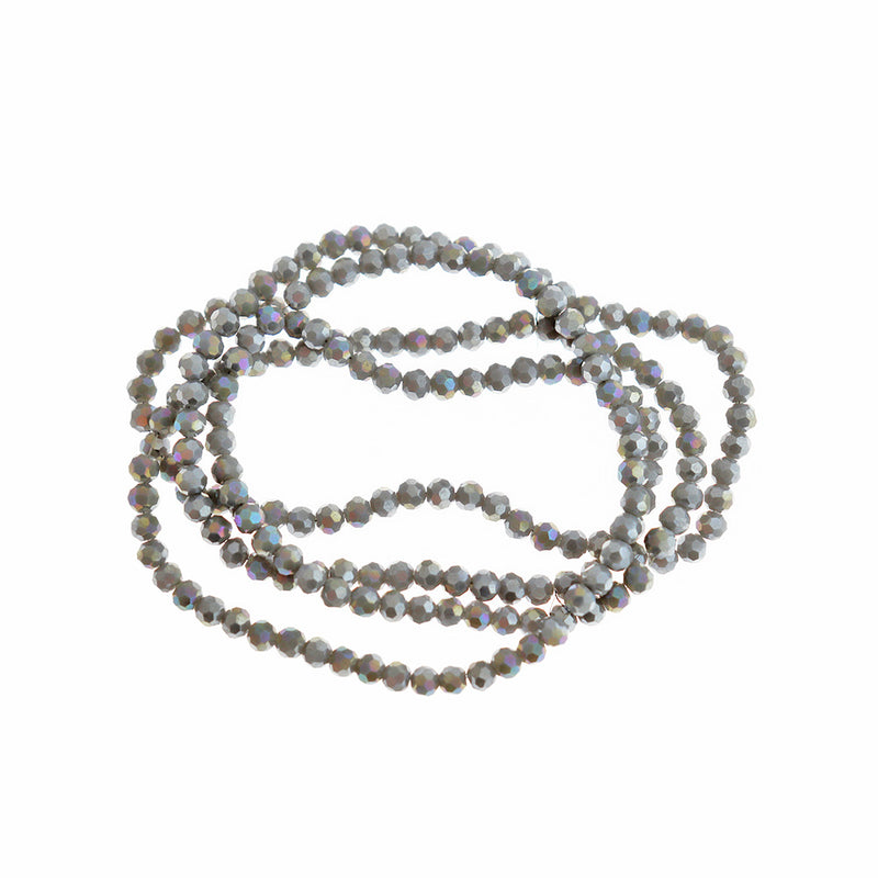 Perles de Verre à Facettes 4mm - Arc-en-Ciel Galvanisé Gris - 1 Rang 100 Perles - BD1663