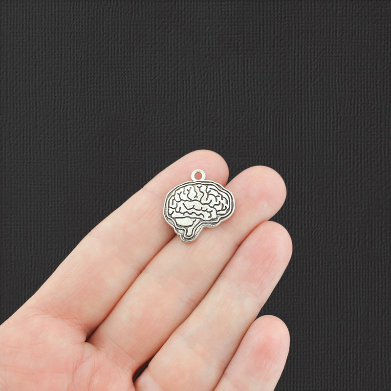 4 Brain Antique Silver Tone Charms 2 Sided - SC8029