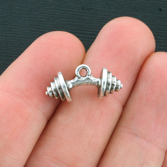 5 Barbell Antique Silver Tone Charms 3D - SC3906