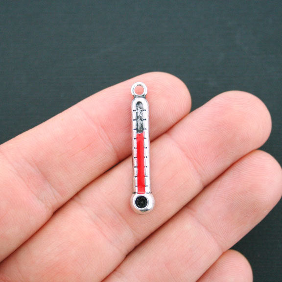 2 Thermometer Antique Silver Tone and Enamel Charms - SC2752