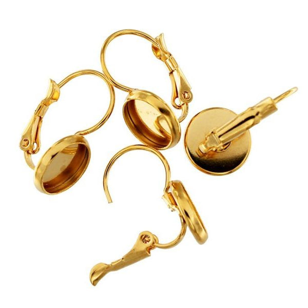 Gold Stainless Steel Cabochon Earrings - Lever Back - 8mm Tray - 10 Pieces 5 Pairs - FD790