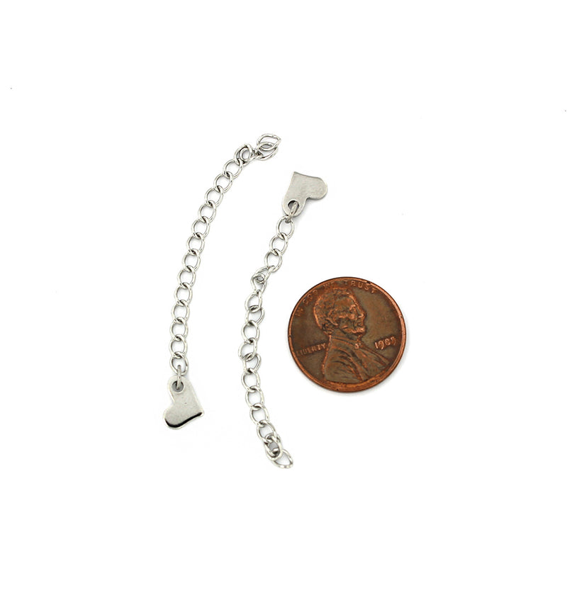Chaînes d'extension de ton argent avec goutte de coeur - 60 mm x 3,0 mm - 4 pièces - FD338
