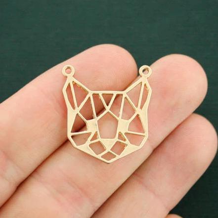 2 Origami Cat Connector Gold Tone Charms - GC1236