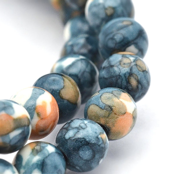 Round Synthetic Jade Beads 8mm - Navy and Sand - 1 Strand 49 Beads - BD850