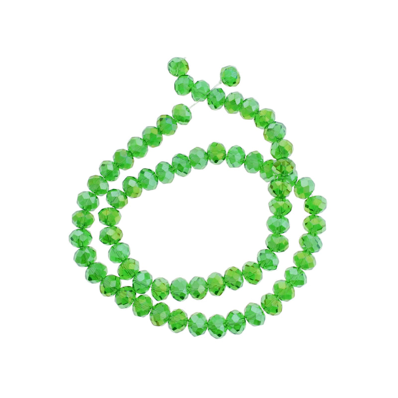 Faceted Glass Beads 8mm - Electroplated Green - 1 Strand 68 Beads - BD731