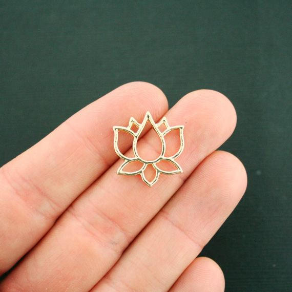 4 Lotus Connector Gold Tone Charms - GC080