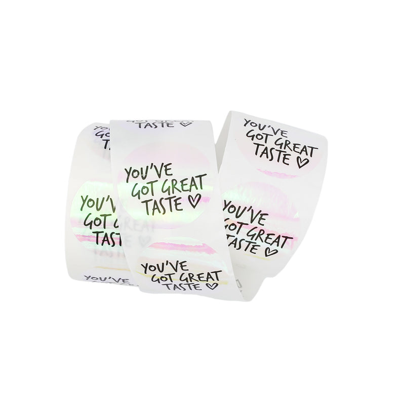 BULK 500 Rainbow You've Got Great Taste Self-Adhesive Paper Gift Tags - Full Roll - TL139