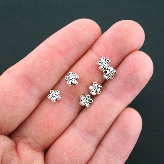 Flower Spacer Beads 6mm x 3mm - Silver Tone - 50 Beads - SC1867