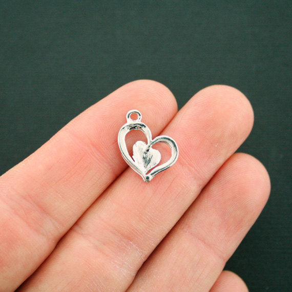 4 Heart Silver Tone Charms With Inset Rhinestones - SC6754