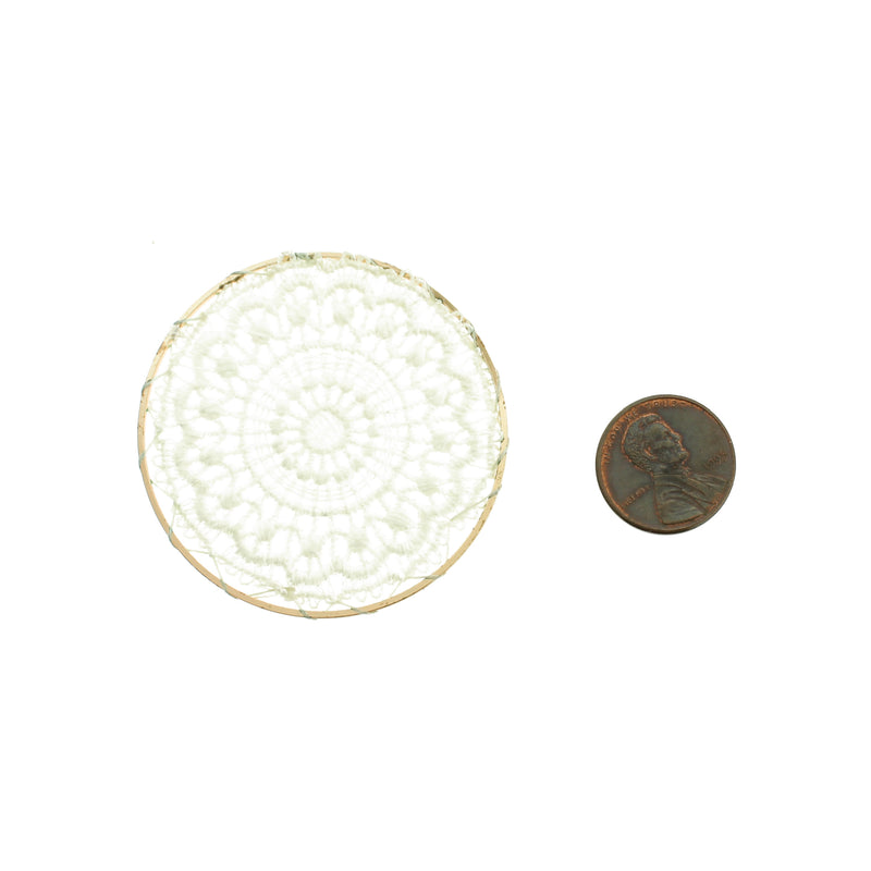 2 White Woven Lace Flower Gold Tone Pendants - TSP219-I