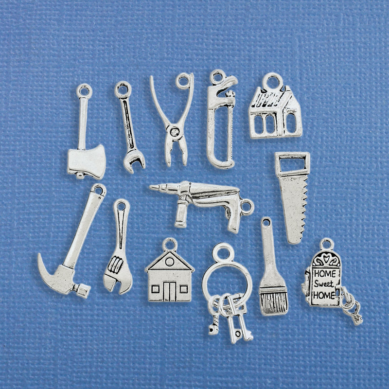 Home Renovation Charm Collection Antique Silver Tone 13 Different Charms - COL216