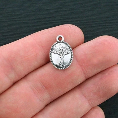 8 Tree of Life Antique Silver Tone Charms 2 Sided - SC369