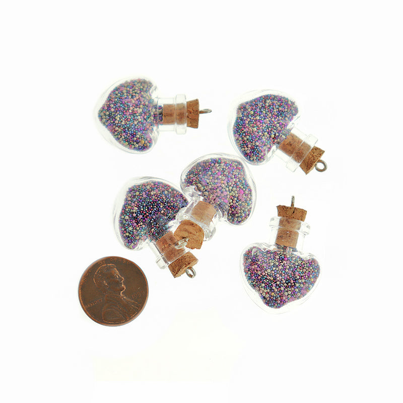 BULK 5 Rainbow Glass Wish Bottle Pendants 3D - Z358
