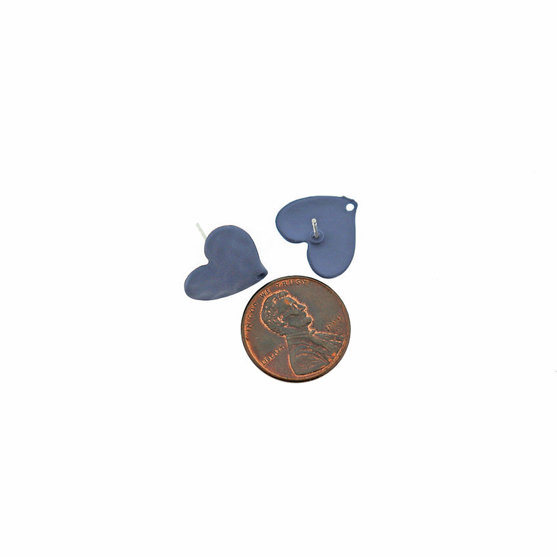 Boucles d'oreilles cœur bleu - Bases de clous - 16 mm x 14 mm - 2 pièces 1 paire - FD856