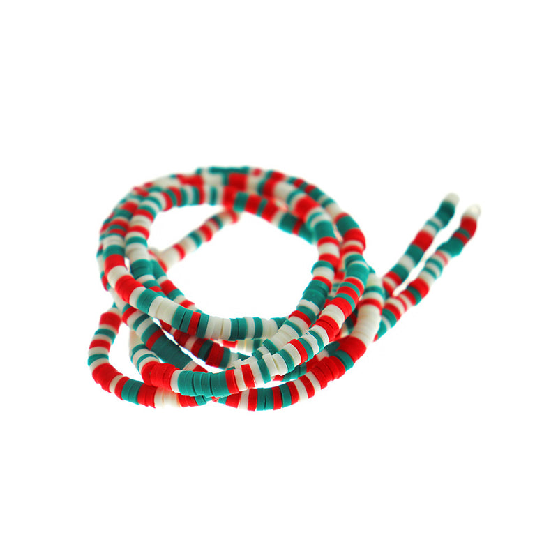 Heishi Polymer Clay Beads 4mm x 1mm - Christmas Red and Green - 1 Strand 350 Beads - BD240