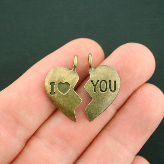 SALE 4 I Love You Heart Antique Bronze Tone Charms - BC059