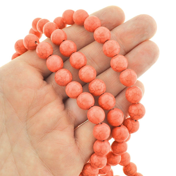Perles rondes imitation pierres précieuses 10 mm - Marbre orange - 1 brin 42 perles - BD1997