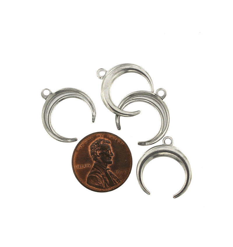 2 Crescent Moon Silver Tone Stainless Steel Charms - FD706
