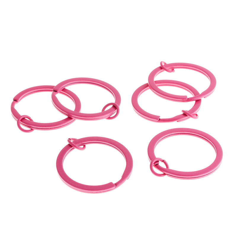 Pink Enamel Key Rings with Attached Jump Ring - 30mm - 4 Pieces - FD231