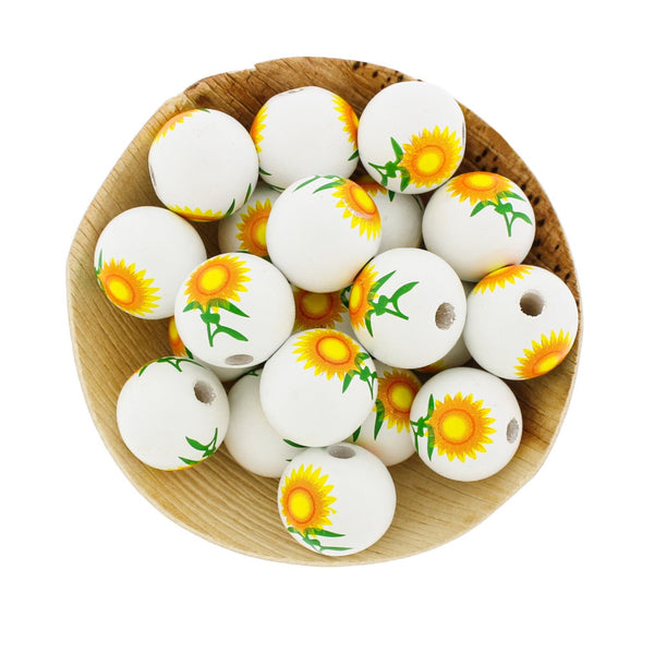 Spacer Wooden Beads 20mm - Yellow Sunflower - 10 Beads - BD104