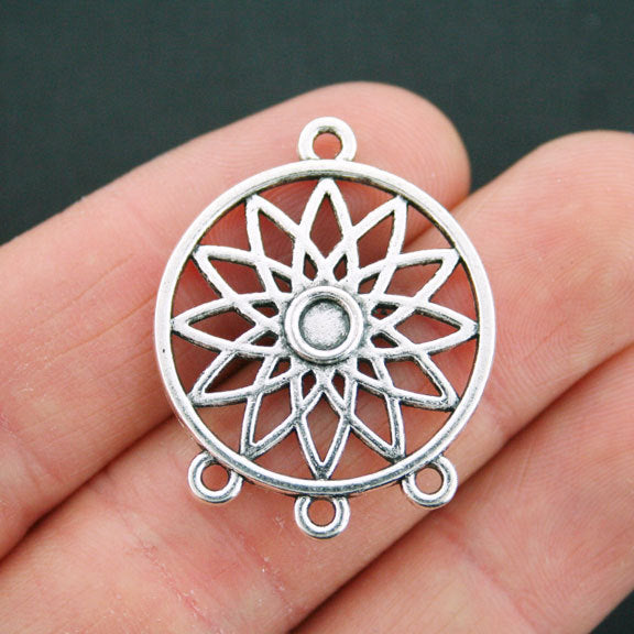 4 Dreamcatcher Connector Antique Silver Tone Charms - SC5378