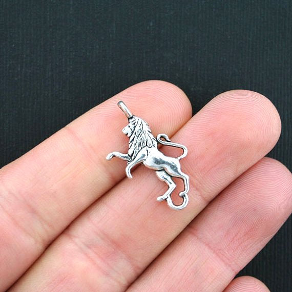 8 Lion Connector Antique Silver Tone Charms 2 Sided - SC3668