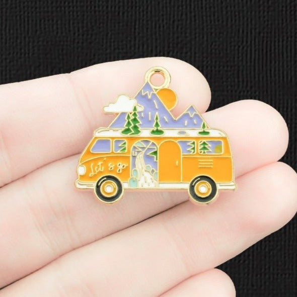 2 Camper Van Gold Tone Enamel Charms - E1430