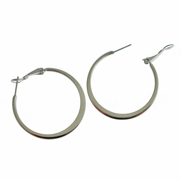 Boucles d'oreilles créoles en acier inoxydable - Fermoir arrière 40 mm - 2 pièces 1 paire - Z105