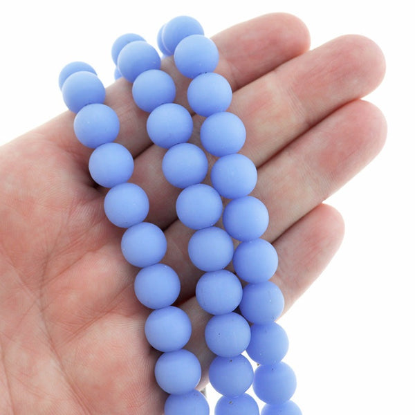 Round Cultured Sea Glass Beads 10mm - Periwinkle - 1 Strand 19 Beads - U193
