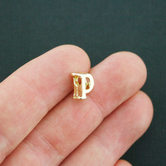 SALE Letter P Spacer Beads 9mm x 4mm - Gold Tone - 4 Beads - GC680