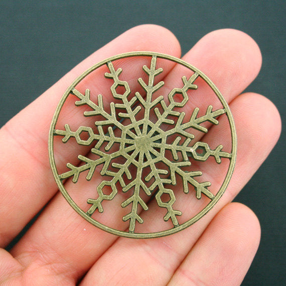2 Snowflake Antique Bronze Tone Charms 2 Sided - BC1342